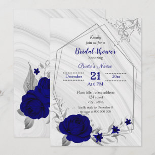 Invitation bleu royal gris argent géométrique douche de marié