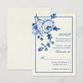 Invitation Bleu Royal Ivoire Toile Florale Mariage Réponse RS (Devant / Derrière)