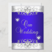 Invitation Bleu royal Mariage Diamant Cœurs Argent (Devant)