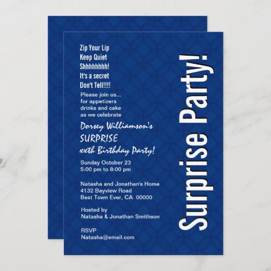 Invitation Bleu royal moderne Ver 005 d'anniversaire fait sur (Devant / Derrière)