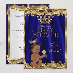 Invitation Bleu Royal Navy Or Prince Bébé Fête Ethnique