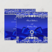 Invitation Bleu Royal Nœud Fête d'anniversaire Noir Argent (Devant / Derrière)
