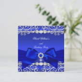 Invitation Bleu Royal Nœud Fête d'anniversaire Noir Argent (Debout devant)