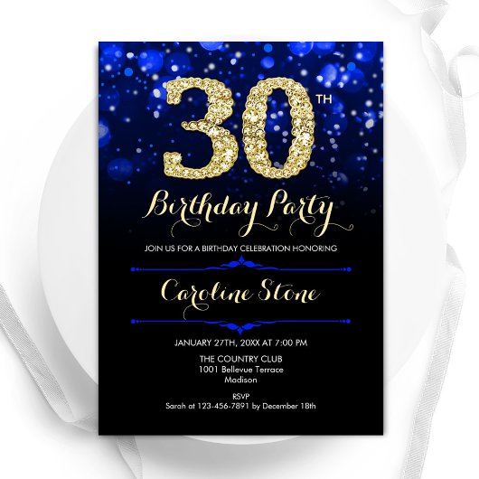 Invitation Bleu Royal Or 30e Anniversaire