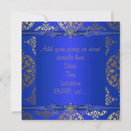 Invitation Bleu Royal Or Damassé Fête en Toute Occasion (Dos)