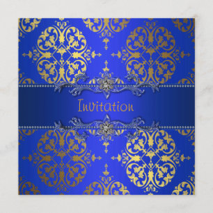 Invitation Bleu Royal Or Damassé Toute Occasion Fête