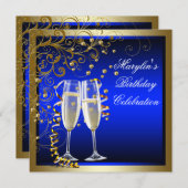 Invitation Bleu Royal Or Femme Bleu Or Anniversaire (Devant / Derrière)