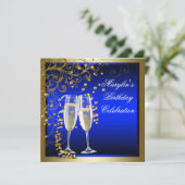 Invitation Bleu Royal Or Femme Bleu Or Anniversaire (Debout devant)