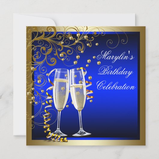 Invitation Bleu Royal Or Femme Bleu Or Anniversaire (Devant)