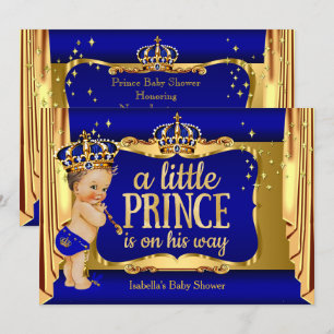 Invitation Bleu Royal Or Prince Garçon Baby Shower Brunette