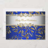 Invitation Bleu Royal Or Regardé Élégant Fête (Devant)