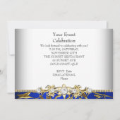 Invitation Bleu Royal Or Regardé Élégant Fête (Dos)
