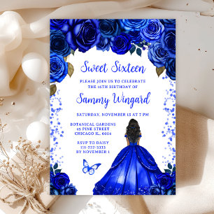Invitation Bleu Royal Peau Foncée Princesse Sweet Seize