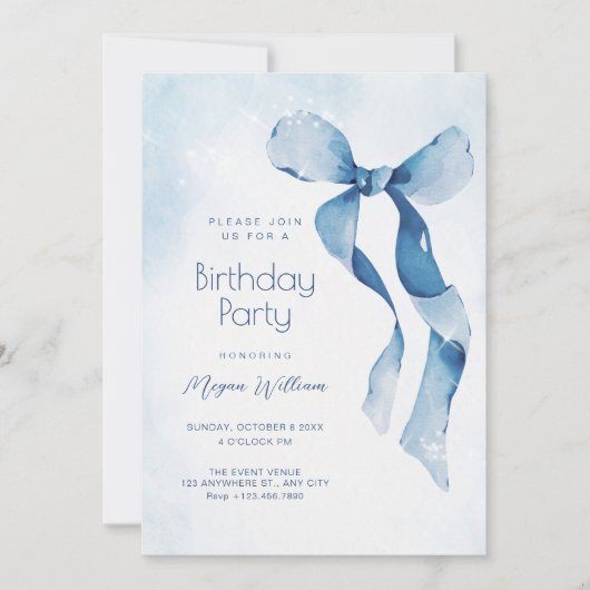 Invitation Bleu ruban anniversaire (Devant)