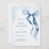 Invitation Bleu ruban baby shower (Devant)