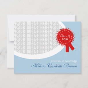 Invitation Bleu Ruban Rouge Graduation