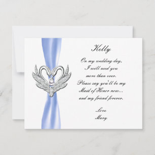 Invitation Bleu Ruban Swans Argent Maid Of Honor Card
