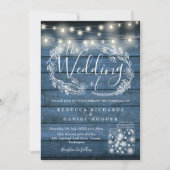 Invitation Bleu Russe Chaîne Lumières Mason Jars Mariage (Devant)