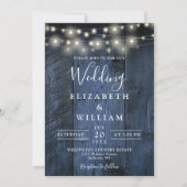 Invitation Bleu Rustique Barne Bois Chaîne Mariage (Devant)
