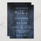 Invitation Bleu Rustique Barne Bois Tout en un Mariage (Devant / Derrière)