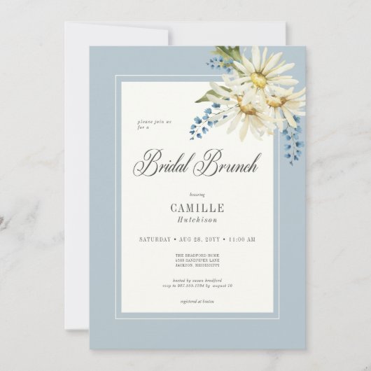 Invitation Bleu rustique & Blancs Brunch nuptial (Devant)