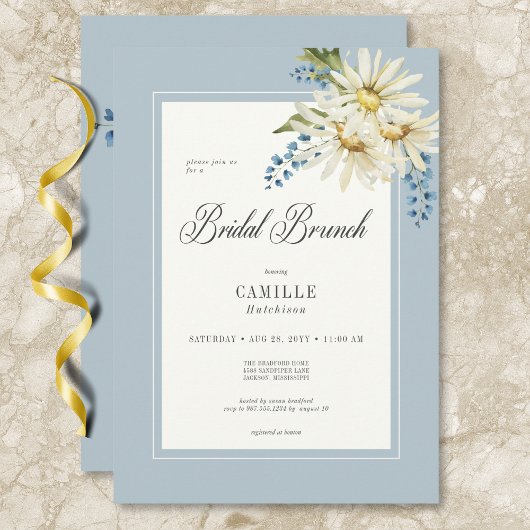 Invitation Bleu rustique & Blancs Brunch nuptial