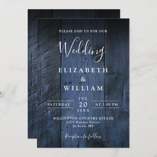 Invitation Bleu Rustique Boho Grange Mariage QR Code (Devant / Derrière)