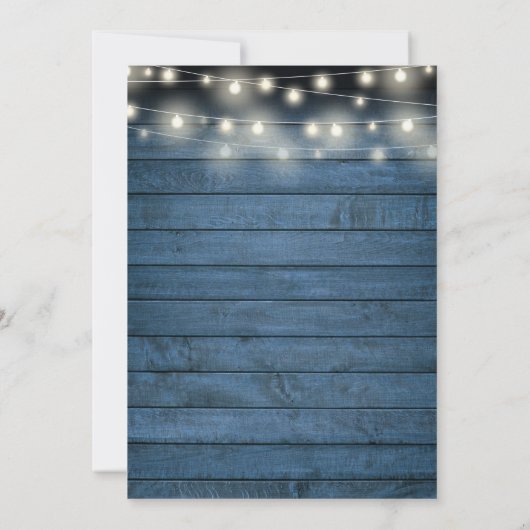 Invitation Bleu Rustique Bois Chaîne Lumières Parti de retrai (Dos)