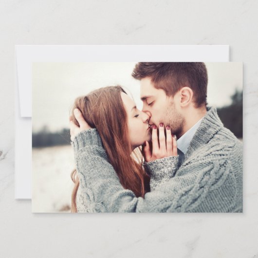 Invitation Bleu Rustique Bois Chaîne Lumières Photos Mariage (Dos)