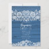 Invitation Bleu Rustique Bois et blanc dentelle douce 16 Anni (Devant)