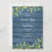 Invitation Bleu Rustique Bois Eucalyptus Mariage de verdure (Devant)