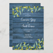 Invitation Bleu Rustique Bois Eucalyptus Mariage de verdure (Devant / Derrière)