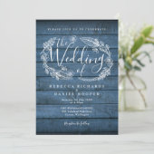 Invitation Bleu Rustique Bois Floral Garland Script Mariage (Debout devant)