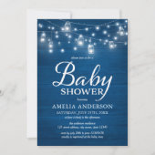 Invitation Bleu rustique bois Mason jarres et Baby shower lum (Devant)