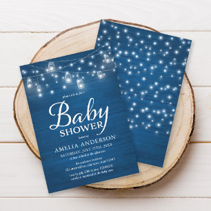 Invitation Bleu rustique bois Mason jarres et Baby shower lum