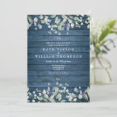 Invitation Bleu Rustique Bois vert Mariage Floral (Debout devant)