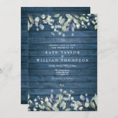 Invitation Bleu Rustique Bois vert Mariage Floral (Devant / Derrière)