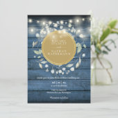 Invitation Bleu Rustique Bois vert String Mariage (Debout devant)