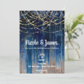 Invitation Bleu Rustique Bokeh de Bois de Grange Côtière Mari (Debout devant)