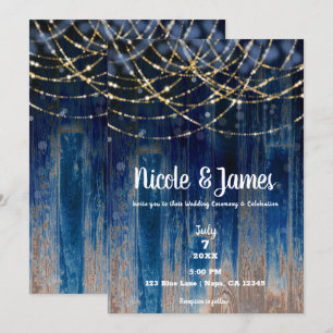 Invitation Bleu Rustique Bokeh de Bois de Grange Côtière Mari