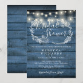 Invitation Bleu Rustique Chaîne de bois Lumières Fête des mar (Devant / Derrière)