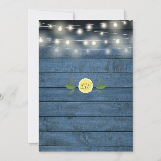 Invitation Bleu Rustique Chaîne Lumière Citron Fête des marié (Dos)