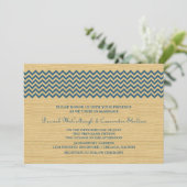 Invitation Bleu Rustique Chevron Mariage Invite (Debout devant)