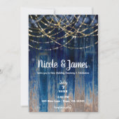 Invitation Bleu Rustique Côtier Grange Bois Bokeh Mariage lég (Devant)