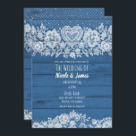 Invitation Bleu Rustique dentelle de bois Ferme de grange Mar<br><div class="desc">Personnaliser pour tout événement</div>