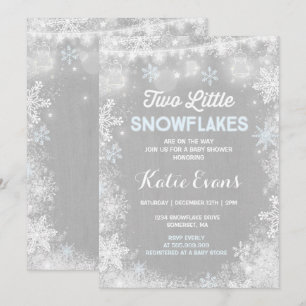 Invitation Bleu rustique d'hiver d'invitation jumelle de baby
