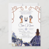 Invitation Bleu Rustique Floral Charro Photo Quinceañera (Devant)