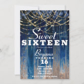 Invitation Bleu Rustique Grange Côtière Bois Bokeh Sweet 16 (Devant)