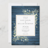 Invitation Bleu Rustique Mariage campagnard de verdure (Devant)