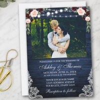 Bleu Rustique Mariage Floral Lumières en bois dent